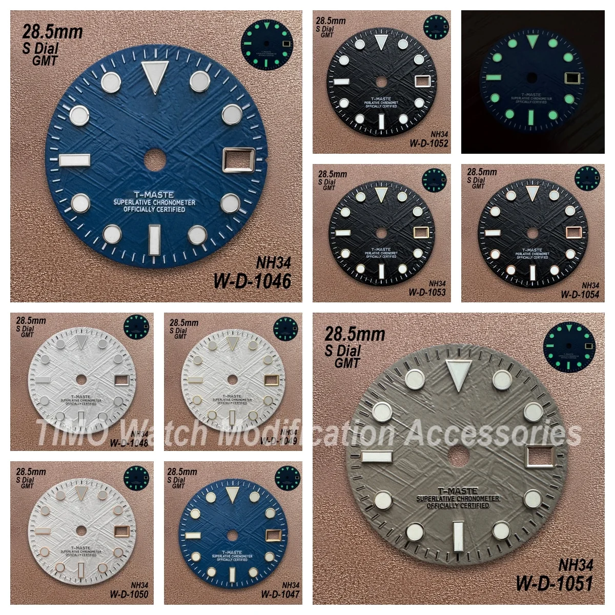 

28.5mm S Logo Meteorite Dial GMT Dial Fit Japanese NH34 Movement Green Luminous High Quality Watch Modification Accessories