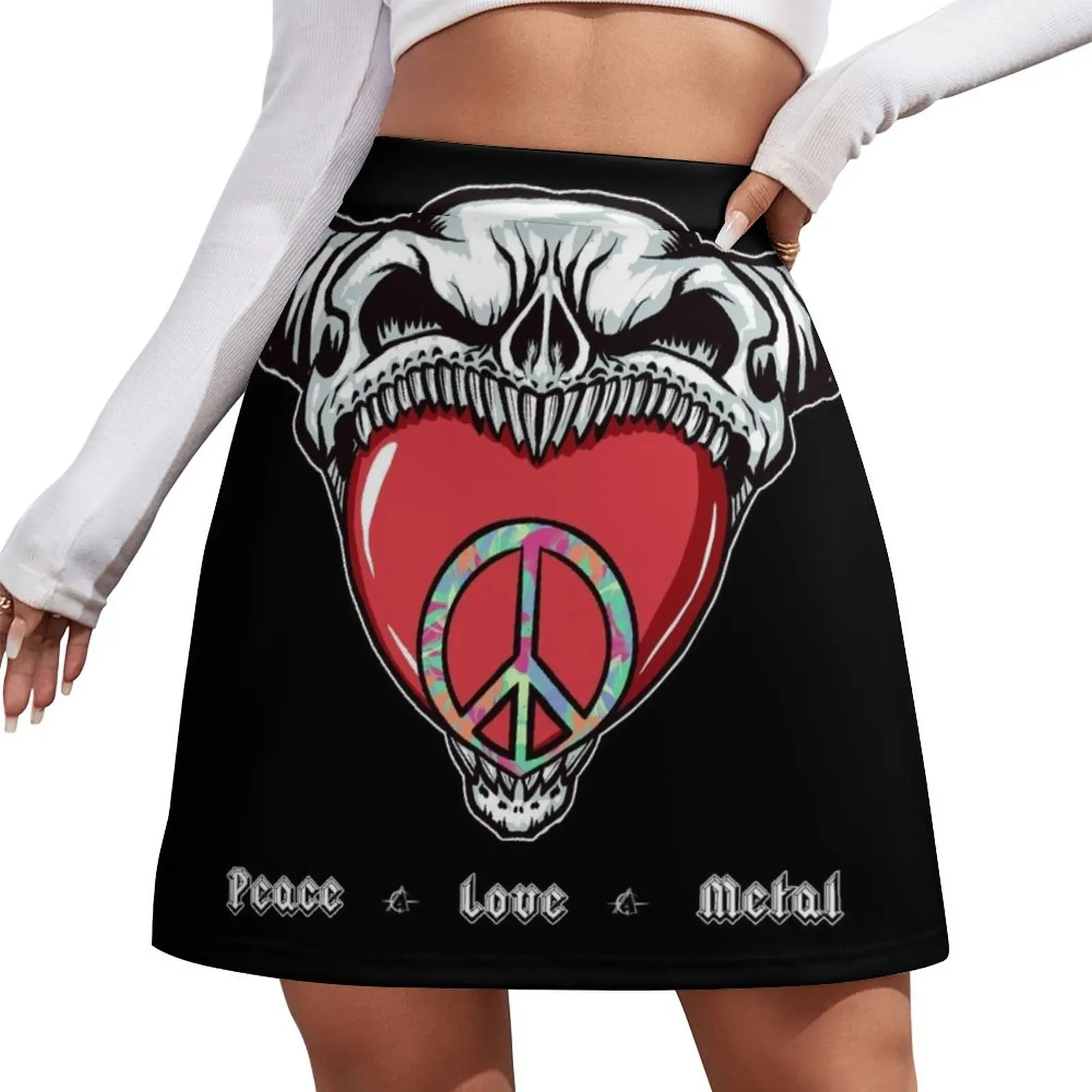 

Peace Love & Metal Mini Skirt womens skirts Female skirt Summer dress Skirt shorts