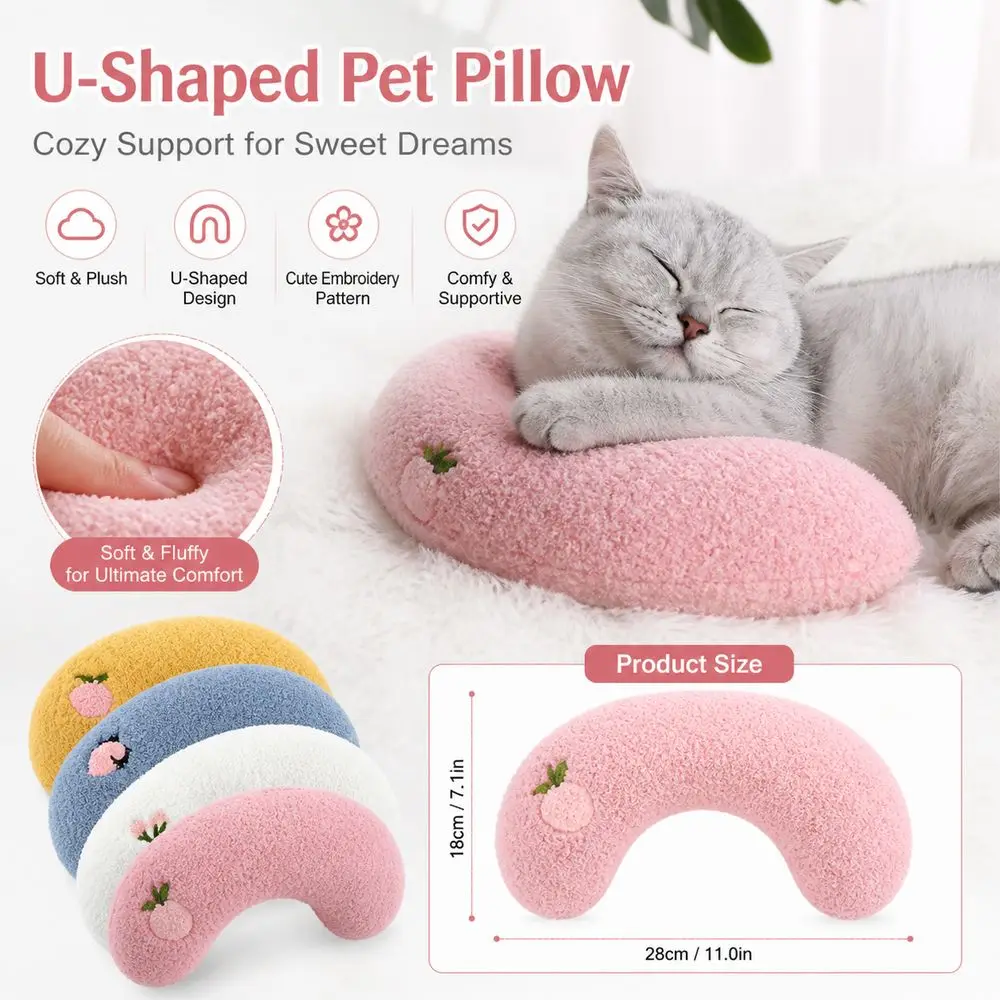 New U-Shaped Cat Toy Pillow Plush Fabric Neck Support Cat Sleeping Mat Soft Filling Thickened Pet Pillow Pet Bed Use