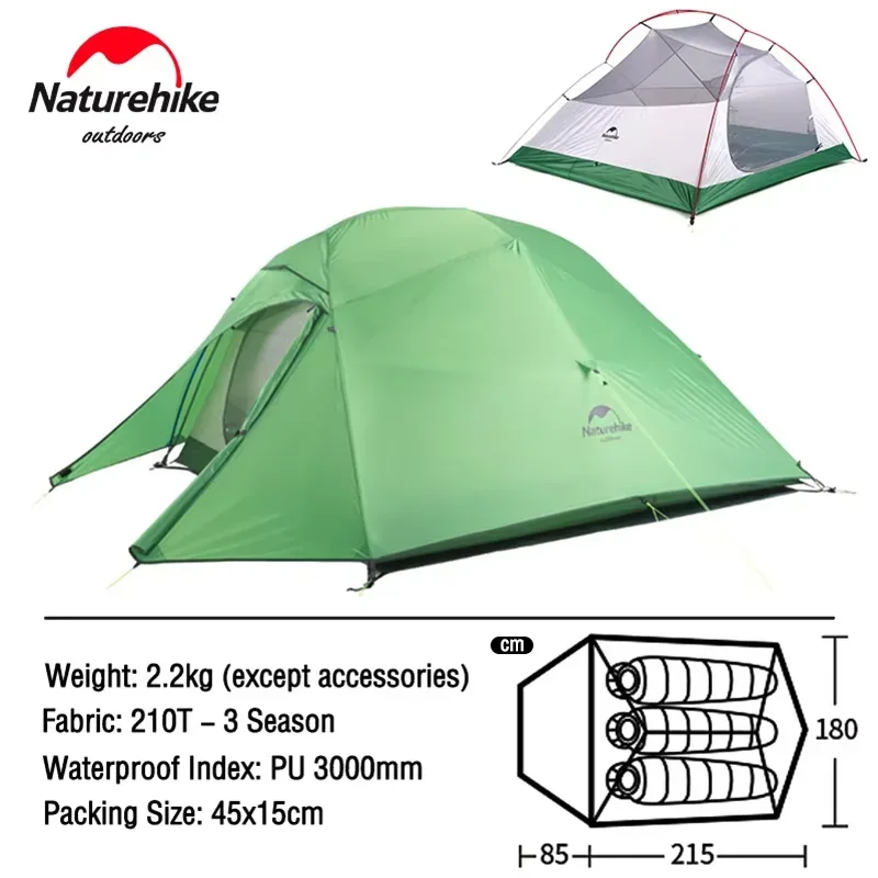 Naturehike opgewaardeerde Cloud Up-tent voor 3 personen Outdoor-kampeertent ultralichte waterdichte tent met gratis mat Trektent