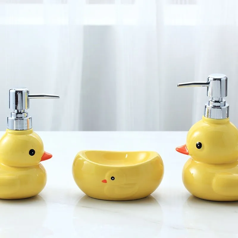 Ceramic Hand Sanitizer Bottle Bathroom Split Bottle Creative Cartoon Cute Large Small Yellow Duck Press Bottle Soap Bottle ZE260