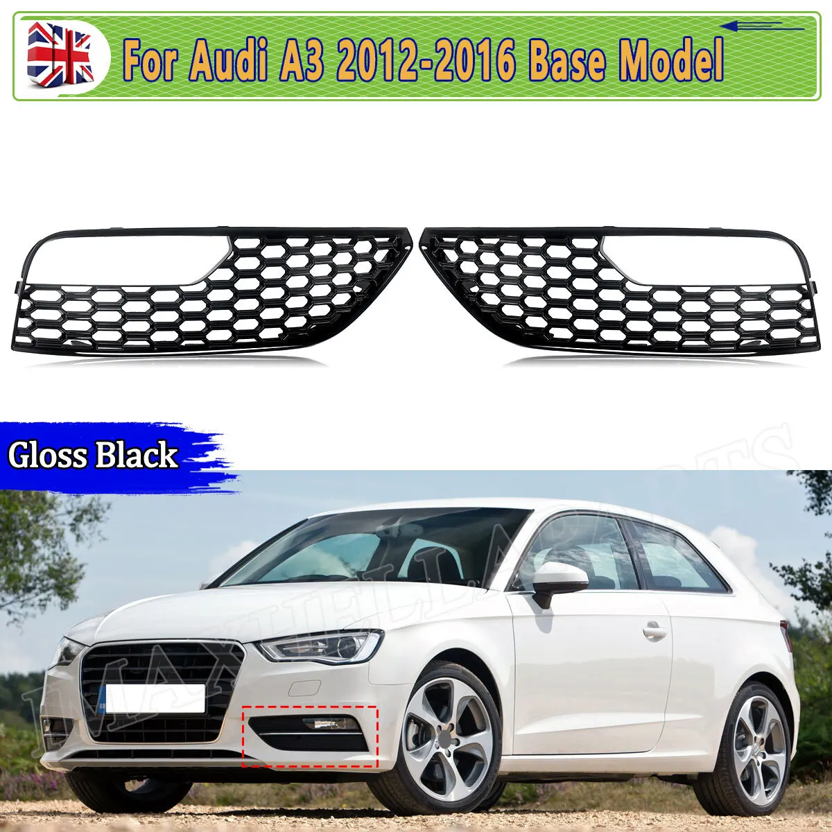 

For Audi A3 S3 2012 2013 2014 2015 2016 Fog Light Cover Honeycomb Grille Left Right Front Bumper Fog Lamp Grid Grill Frame