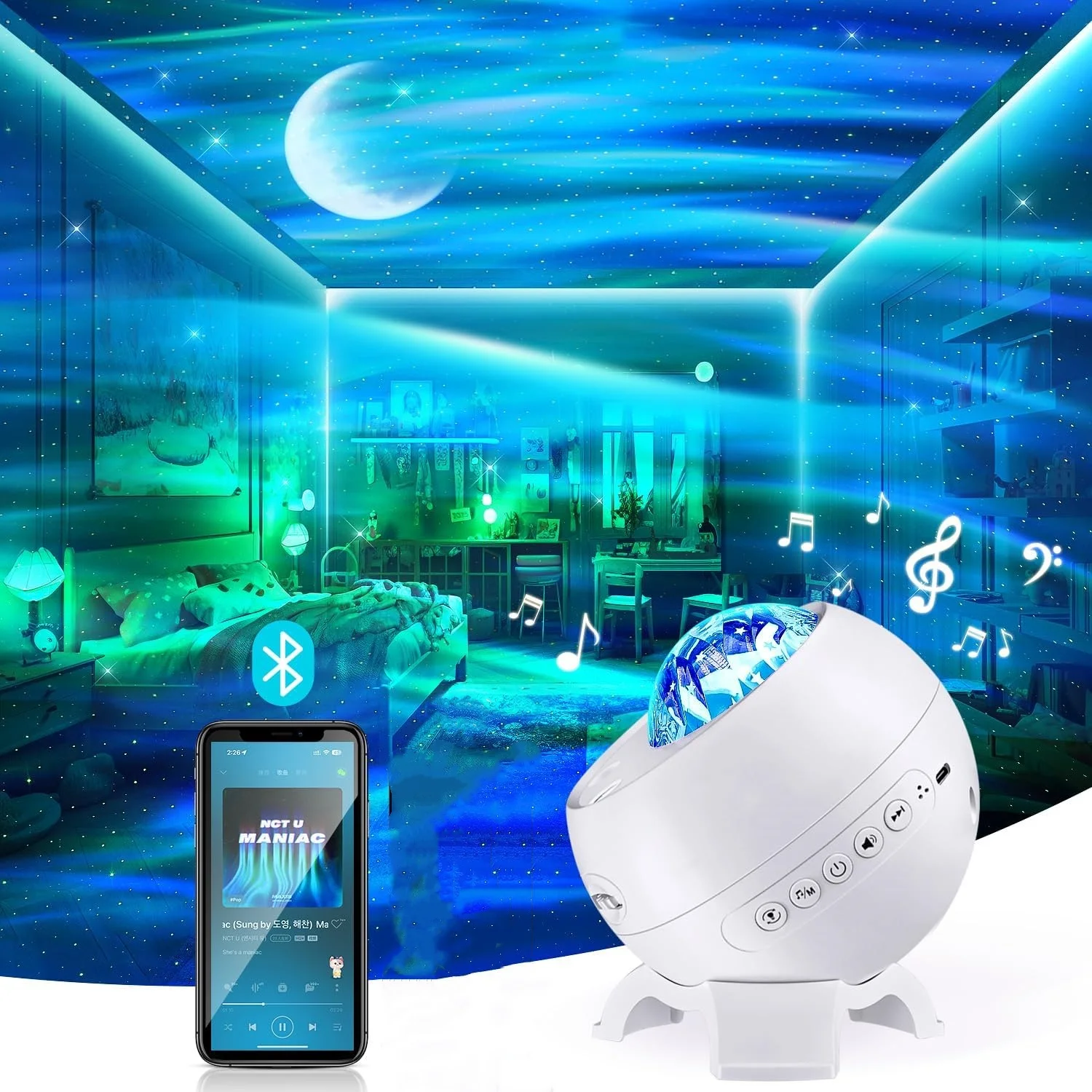 Proyector Dream Starry Sky Aurora, regalo romántico para adultos, música, proyección de luz del norte, lámpara de ambiente para sala de juegos,