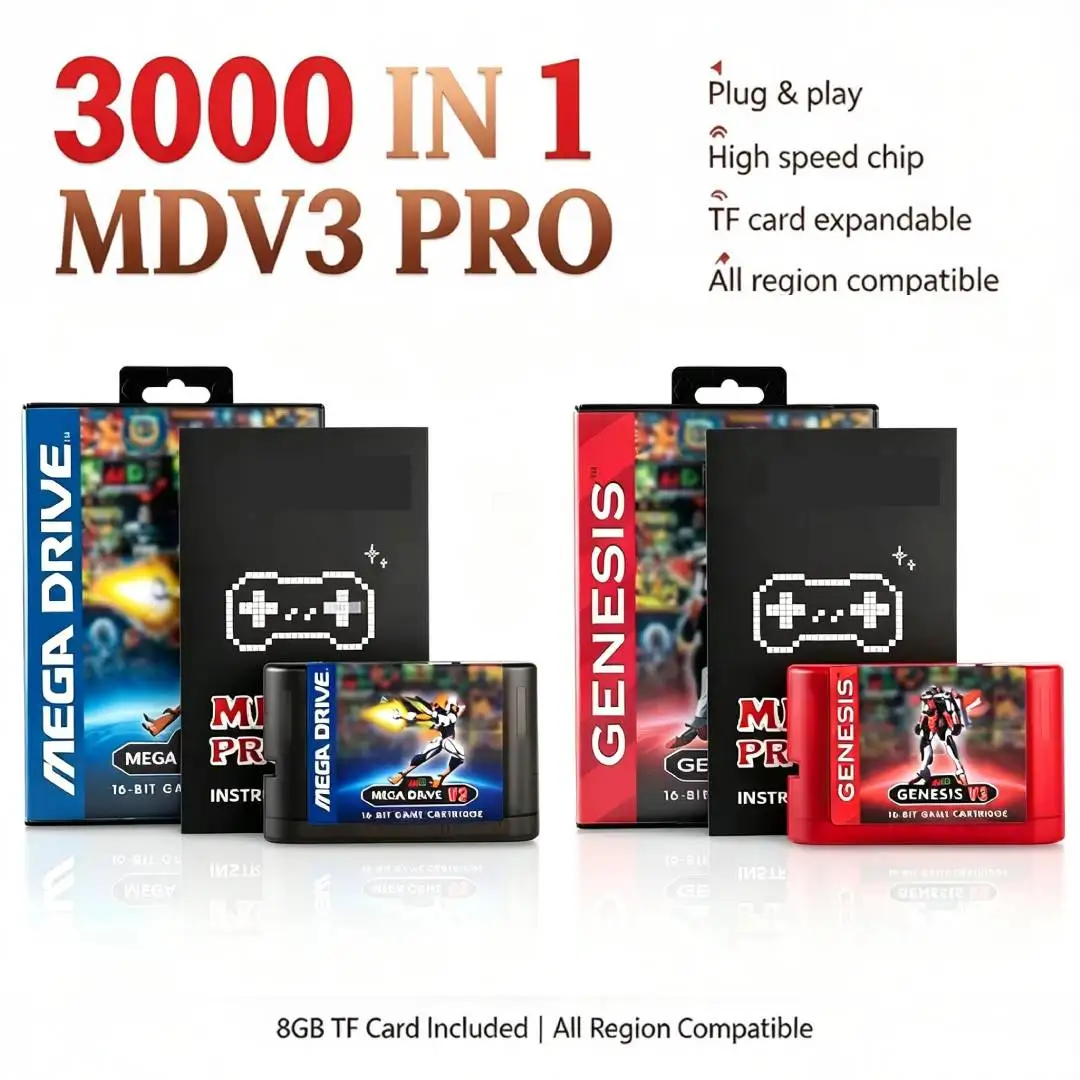 Flash Card MDv3 Pro 3000 In 1 MegaDrive Genesis Game Cartridge With 8GB Micro SD Card For SEGA Console Nostalgic Free Shipping