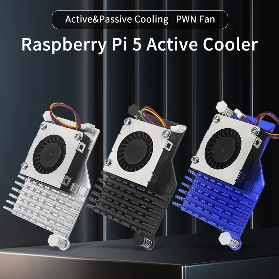 Radiador de computador de placa única, refrigerador ativo, dissipador de calor de alumínio, ventilador prateado/preto/azul para raspberry pi 5a geração