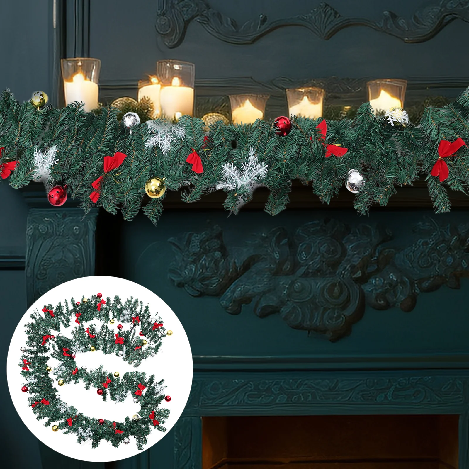 

Artificial Christmas Garland with Warm White Light Xmas Lighted Garland for Home Stairs Fireplace Front Porch Door Us Plug
