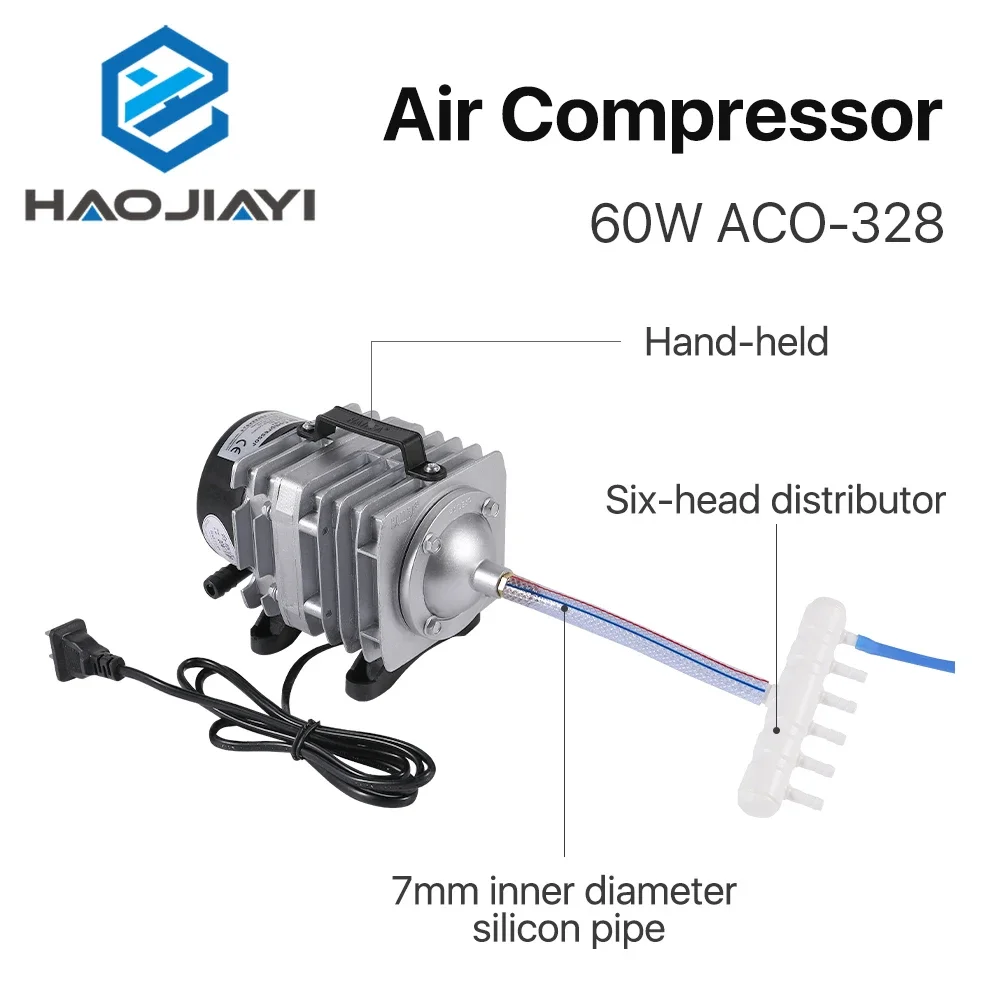 Bomba de ar magnética elétrica com compressor de ar 60W para máquina de corte e gravação a laser CO2 ACO-328