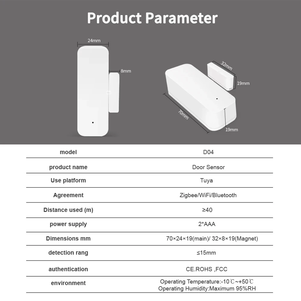Sensor de Puerta Zigbee Tuya, Sensor de Contacto, Detector de Apertura y Cierre, Alarma Inteligente para el Hogar, Protección de Seguridad, Compatible con Smart Life