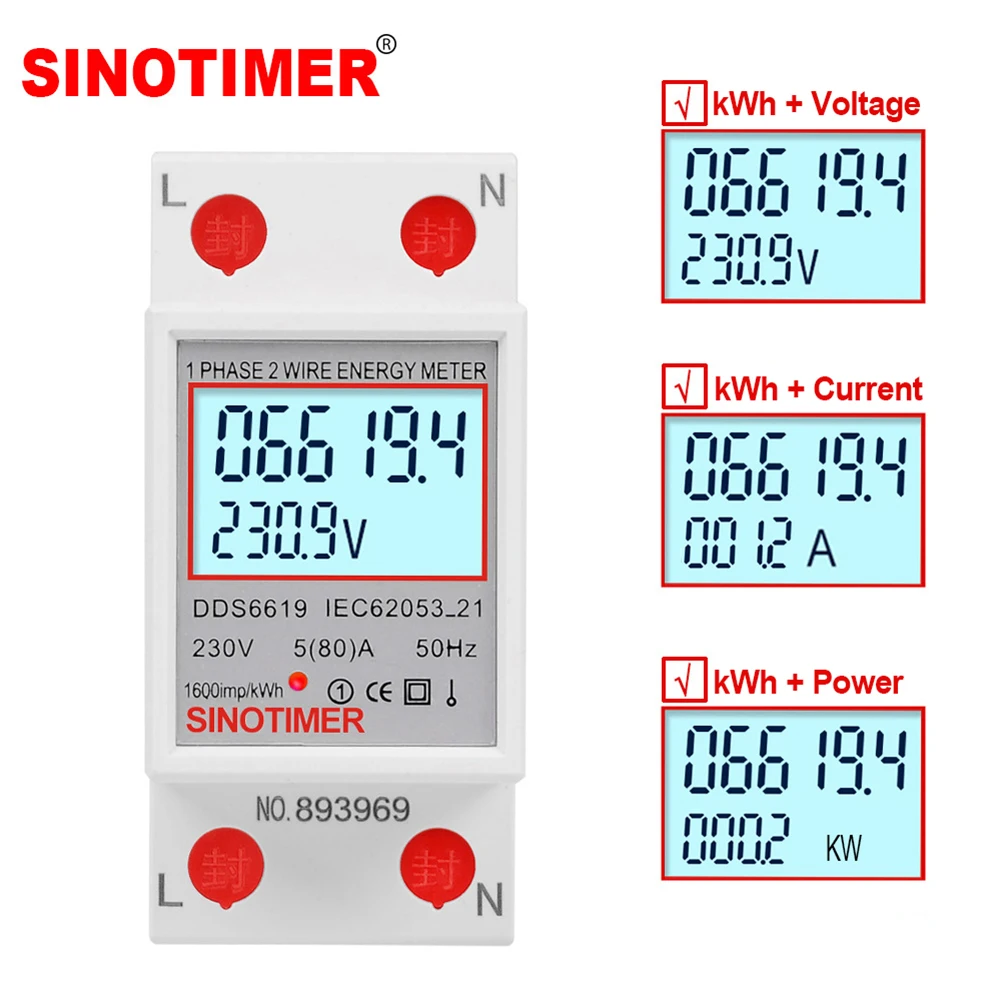 Digital Single Phase Energy Meter Din Rail 220V 230V Electricity Usage Monitor Super Energy Saving 50 60Hz for Home Or Business