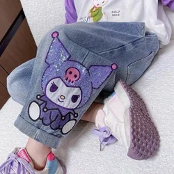 Sanrio cartoon kuromi anime baby girl sequin cute fashion jeans casual pants versatile loose comfortable new gift kawaii
