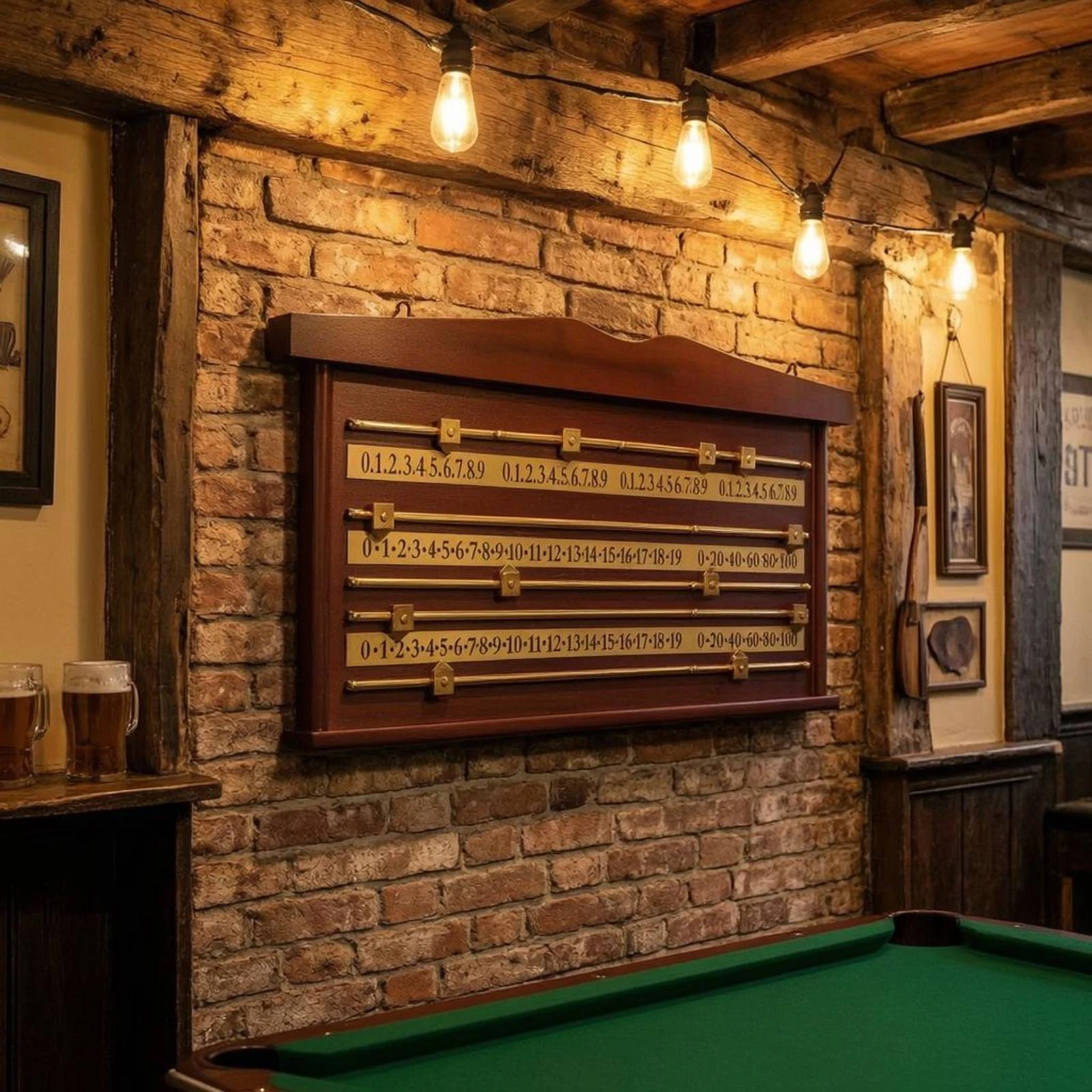 

Billiards Scoring Board Wood-Finish Cue Sports Score Board Billiard Score Keeper Gold-Colored Wall-Mounted Scoreboard Decorative