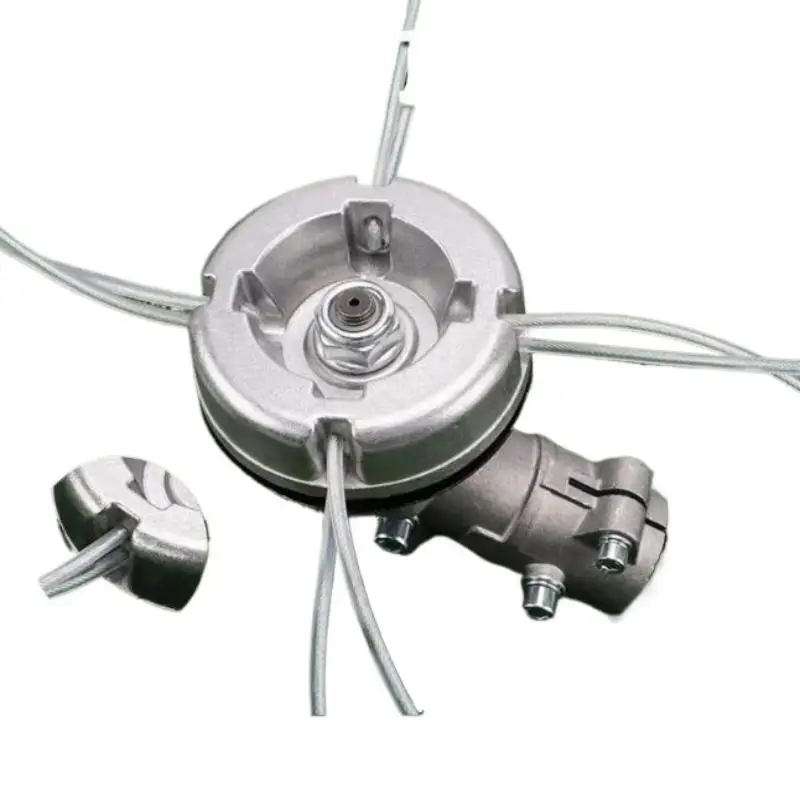 Universeller Rasentrimmerkopf aus Aluminium mit 4 Fäden, Rasentrimmerkopf mit Gewinde, Nylon-Schnur für Rasenmäher, Silber – Detail 9