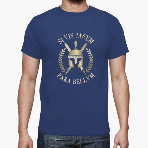 Si Vis Pacem Para Bellum. Spartan Helmet Cross Swords T-Shirt. Summer Cotton O-Neck Short Sleeve Mens T Shirt New S-3XL