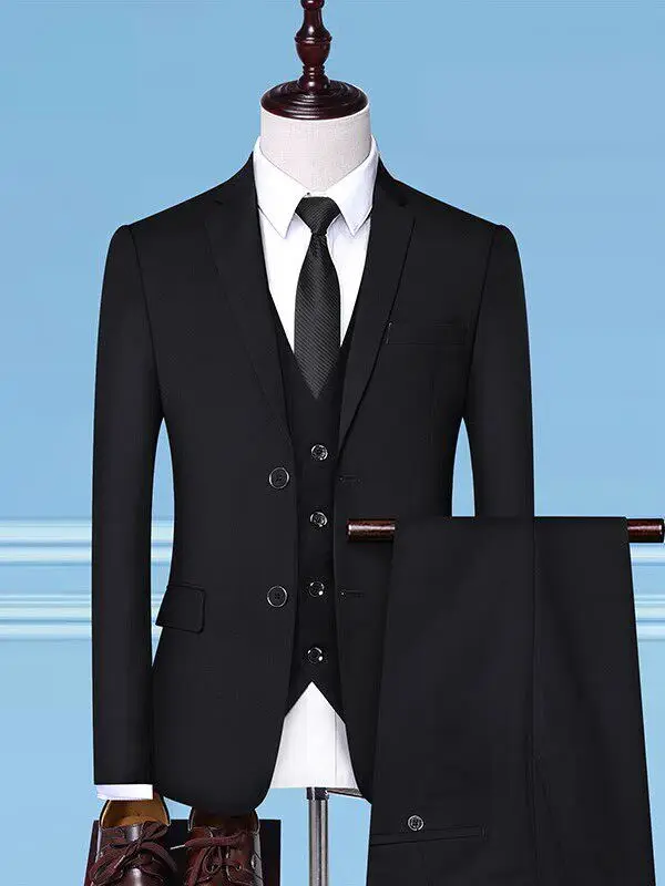 

Мужской приталенный деловой повседневный свадебный костюм из полиэстера, модный городской молодежный свадебный наряд на все сезоны