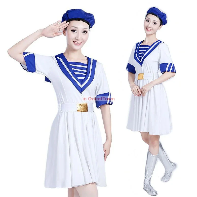 الأبيض البحرية الزي العسكري بحار الملابس قصيرة الأكمام جوقة الجيش مرحلة الأداء اللباس للنساء #6