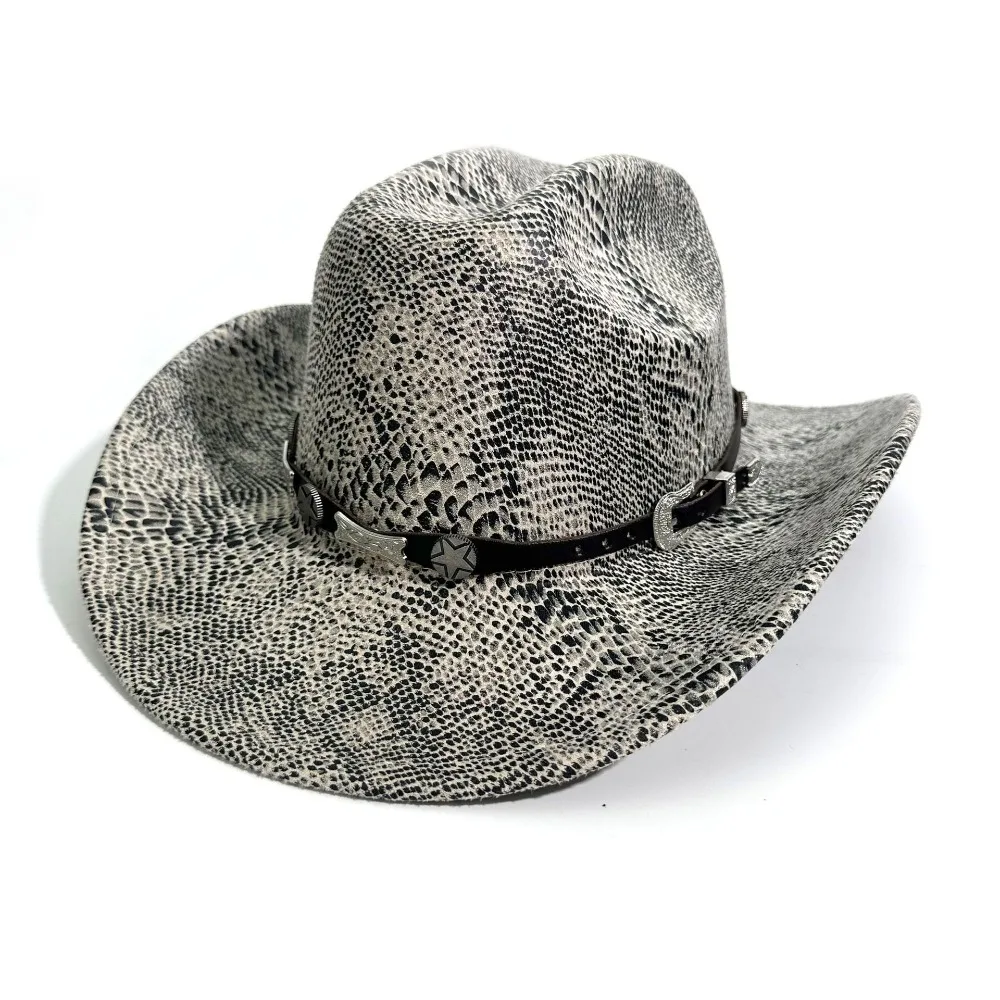 

Винтажная ковбойская шляпа в этническом стиле в стиле вестерн, змеиная шляпа с рулонными полями, ковбойская джазовая шляпа, однотонная кепка с широкими полями и козырьком, уличная кепка