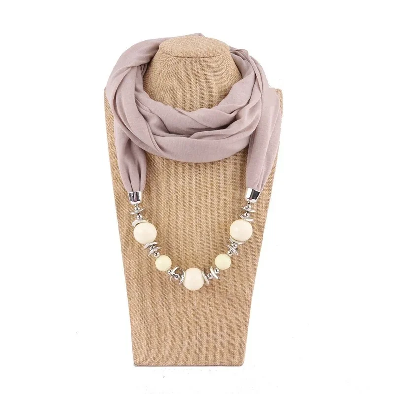 New Fashion Scarves Collar Pendant Scarf Beads Solid Color Jewelry Fancy Bead Bib Fashion Vintage Ethnic Scarf Necklace Women