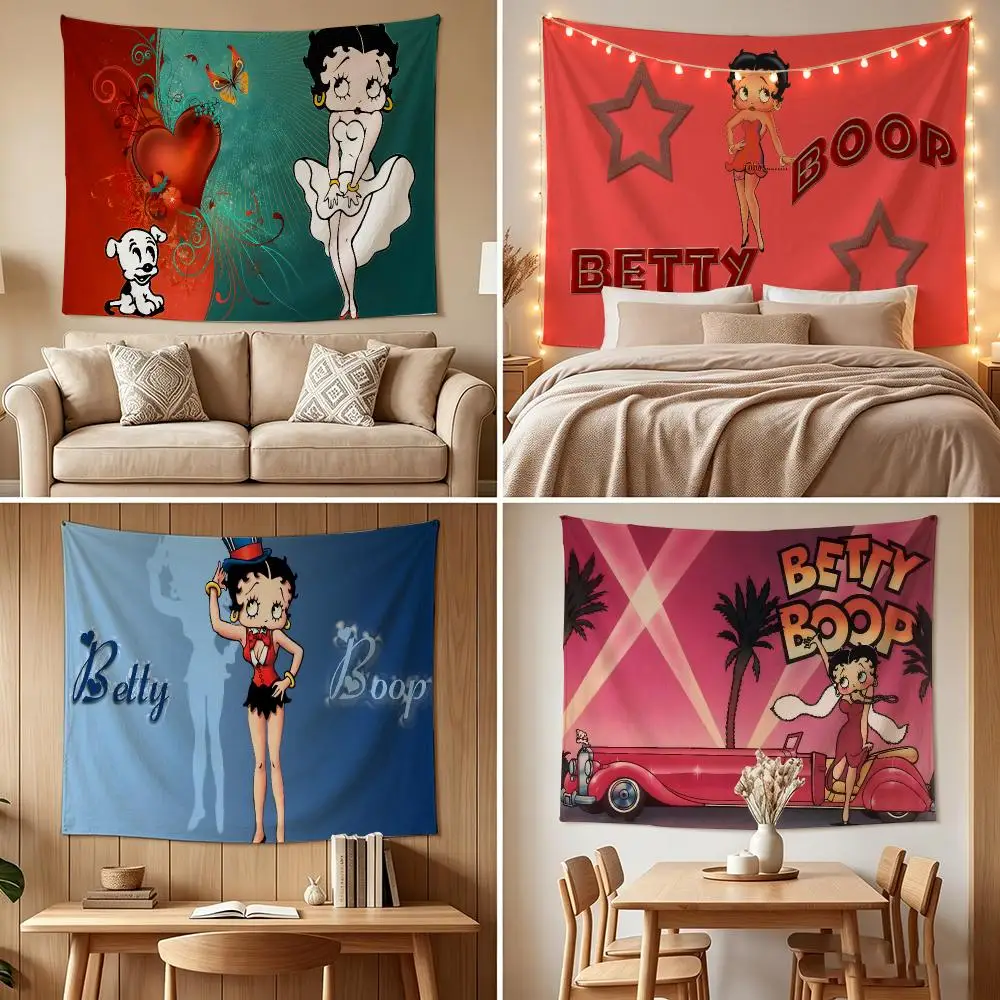 B-Betty B-Boop Tapestry Custom Living Bedroom Party Dormitory Interior Wall Bohemian Decoration Attached Clip