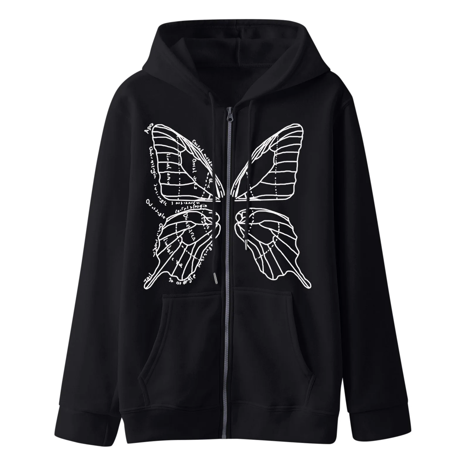 Y2K Fleece Hoodies Women Butterfly Printed Zipper Casual Sweatshirts Fashion Loose Lady Coat Autumn Winter Streetwear