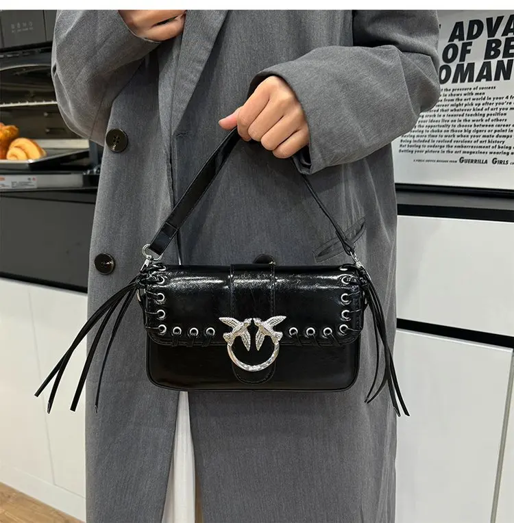 

Dual-Chain Luxe Bag, Square Silhouette with Two Compartments, Adjustable Strap for Shoulder & Crossbody, Vintage Details