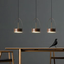Modern Simple Restaurant Bar Simplewood Grain Small Pendant Light Retro Creative Personality Hotel Bedroom Bedside Chandeliers