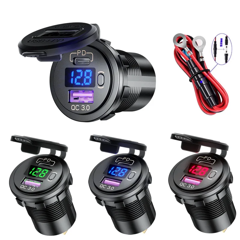 60W PD Type C/QC 3.0 USB Charger with Switch Socket Power Outlet Adapter Waterproof For 12V 24V Car Truck Boat RV Motorcycle