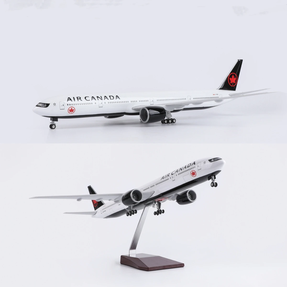 

1:157 Scale Plane B777 Air Canada 47cm Toys Airplane Model With Lights And Wooden Base Die-cast Plastic Model Kids Assemble Gift