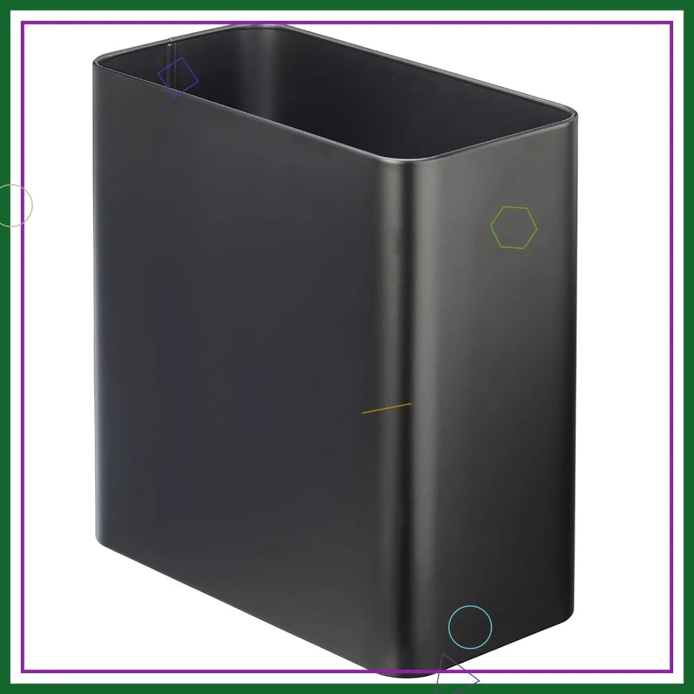 

Декоративная мусорная корзина, 12 x 6,25 x 13 дюймов, черная сталь, объем 10 литров/2,6 галлона, для дома или офиса