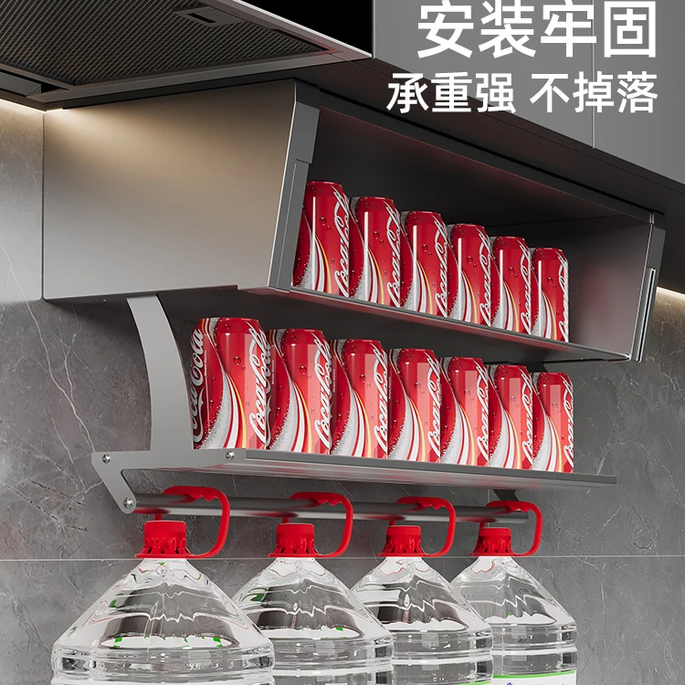 

Seasoning and vegetable preparation rack Foldable kitchen hanging cabinet Pull-down telescopic rack Double-layer