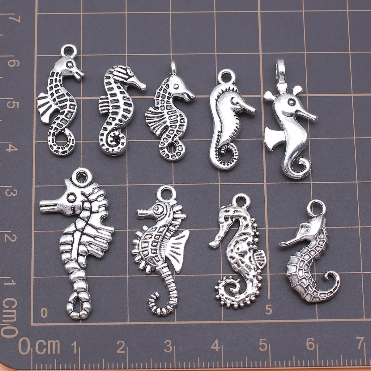 9pcs Antique Silver Color Seahorse Charms Collection For DIY Jewelry Making, 9 Styles, 1 of Each