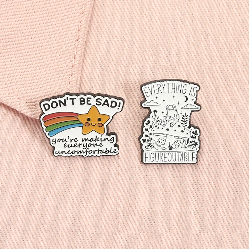 Everything Is Figureoutable Enamel Pin Funny Frog with Coffee Mental Health Brooches Lapel Badge Jewelry Gifts for Friends