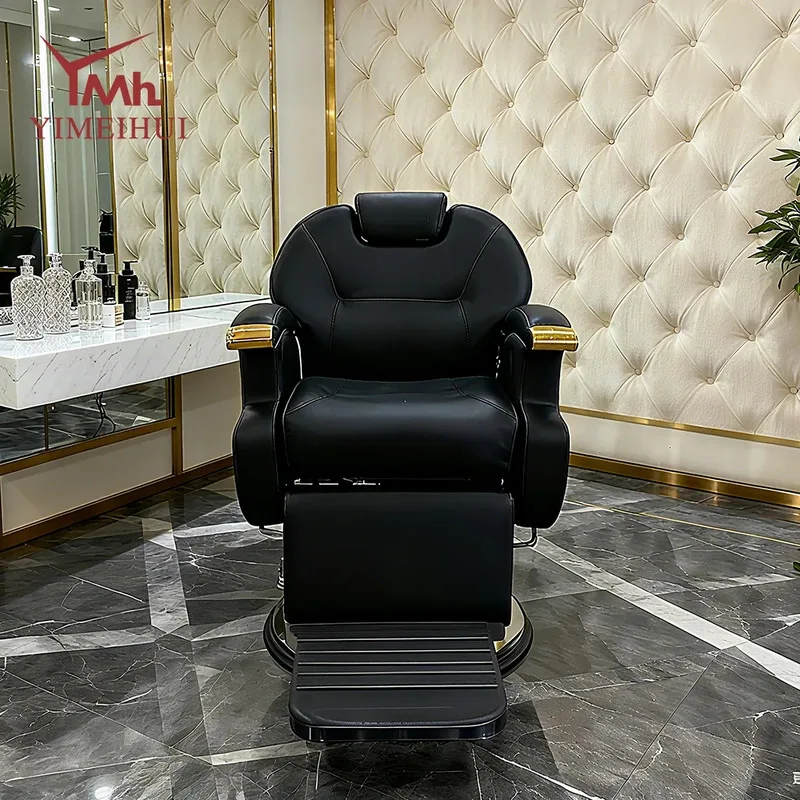 New Adjustable Black Leather Electric Swivel Reclining Barber Chair with Heating Function Salon Furniture