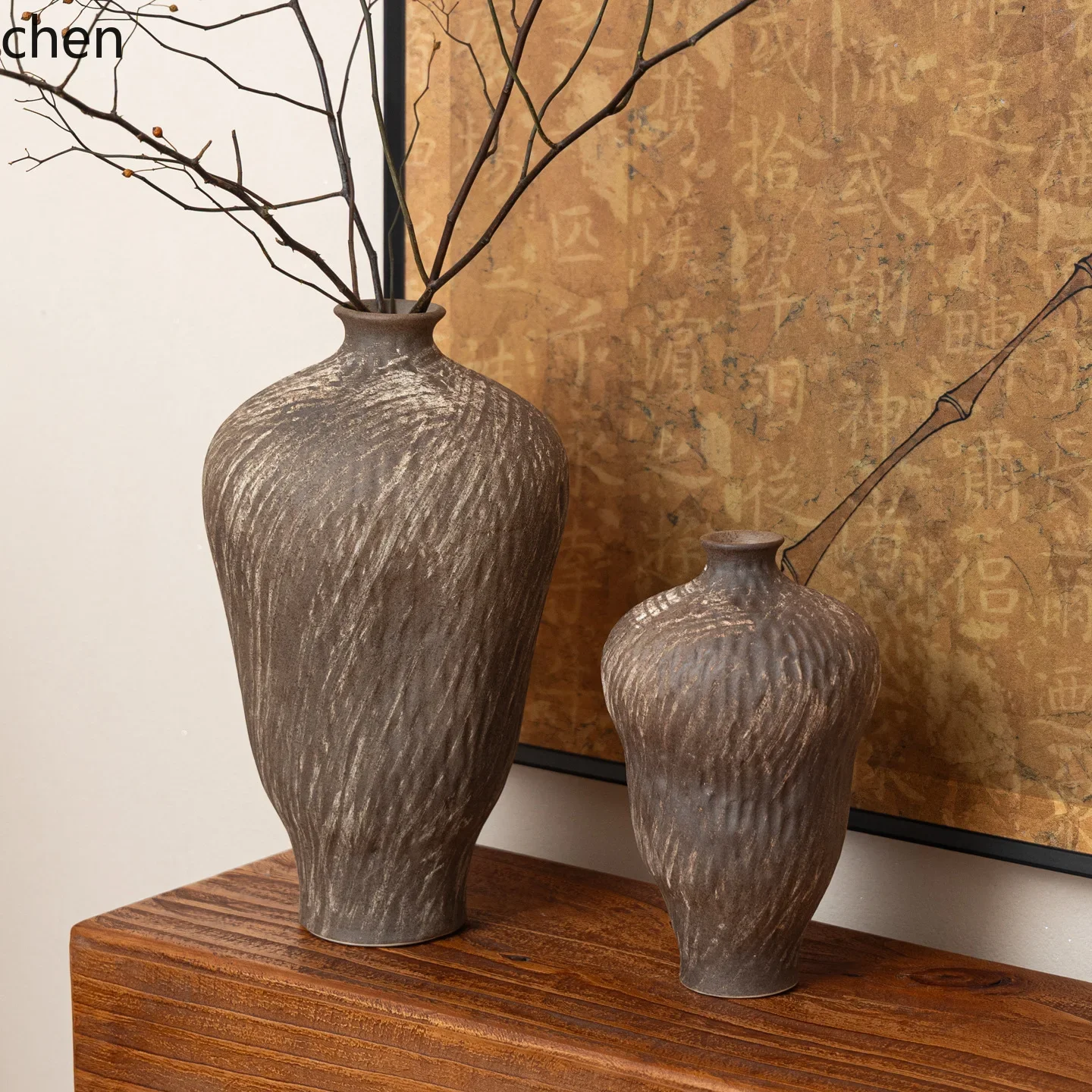 RB-6  Wabi-Sabi Style Coarse Ceramic Vase Handmade Vintage Zen Living Room Decoration Homestay Hotel Flower VaseDecoration