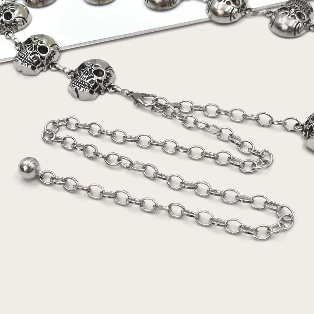 Luxury Silver Skull Waist Chain Y2K Adjustable Body Chain Jewelry Accessory Punk Waistband Sweater Decoration