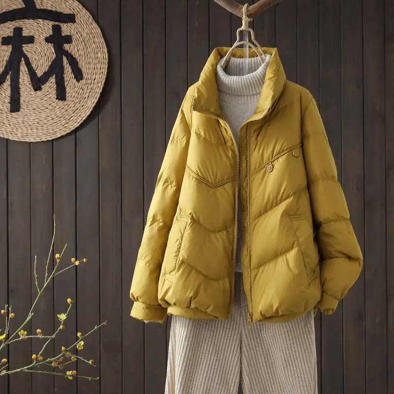 

Winter Down Jacket Women Quilted Puffer Jacket Parkas Warm Design Buttons Korean Fashion Coat Zipper Snowsuit Down Jacket Women