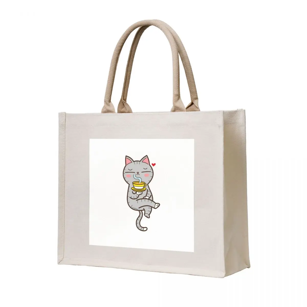 

Coffee loving cat Tote Bag custom fabric bag bags for women Canvas shoulder bag Women's
