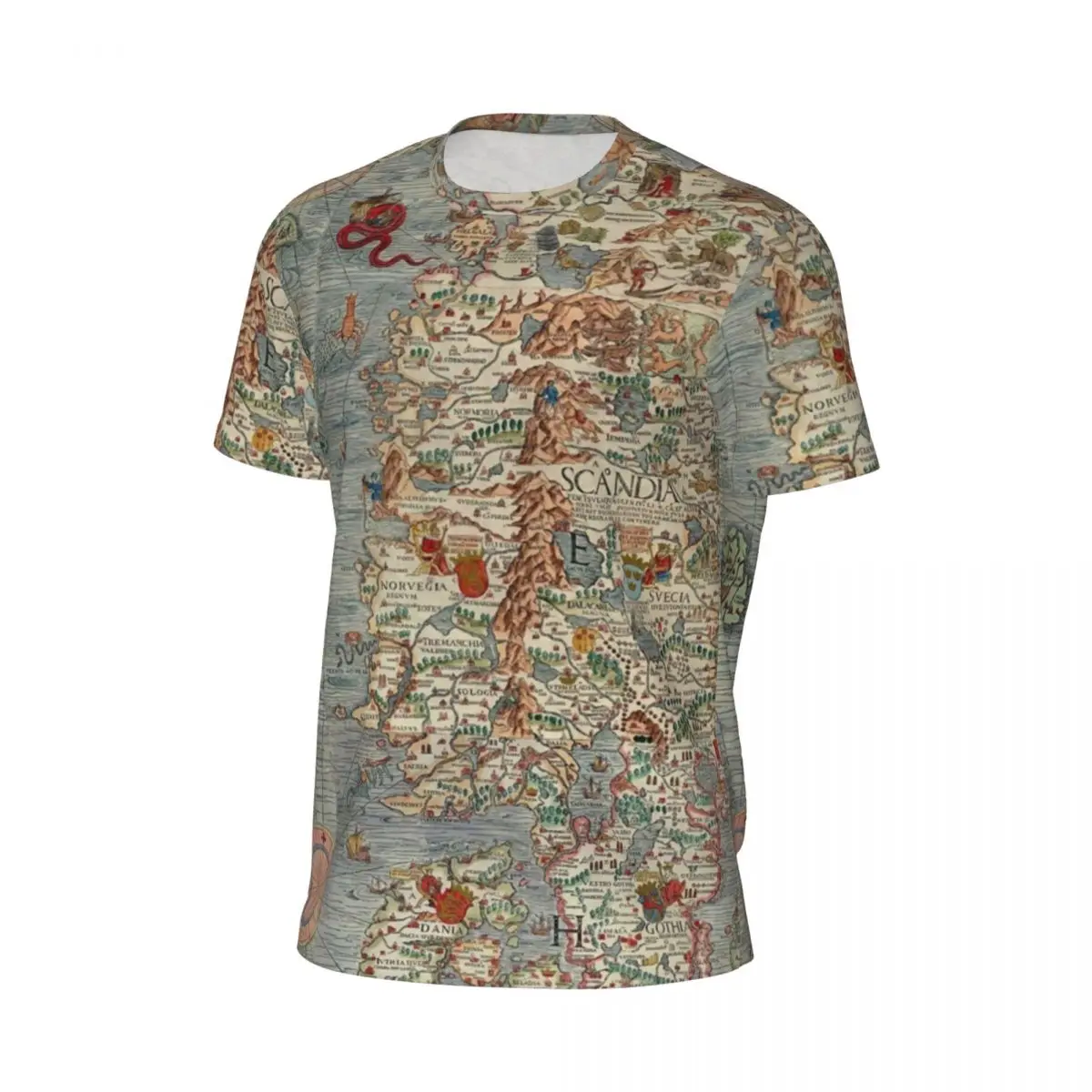 Vintage Old World Map T Shirt Men Iceland Print Vintage Sportswear T Shirts Quick Dry Summer Hip Hop Tee Shirt Oversized Clothes