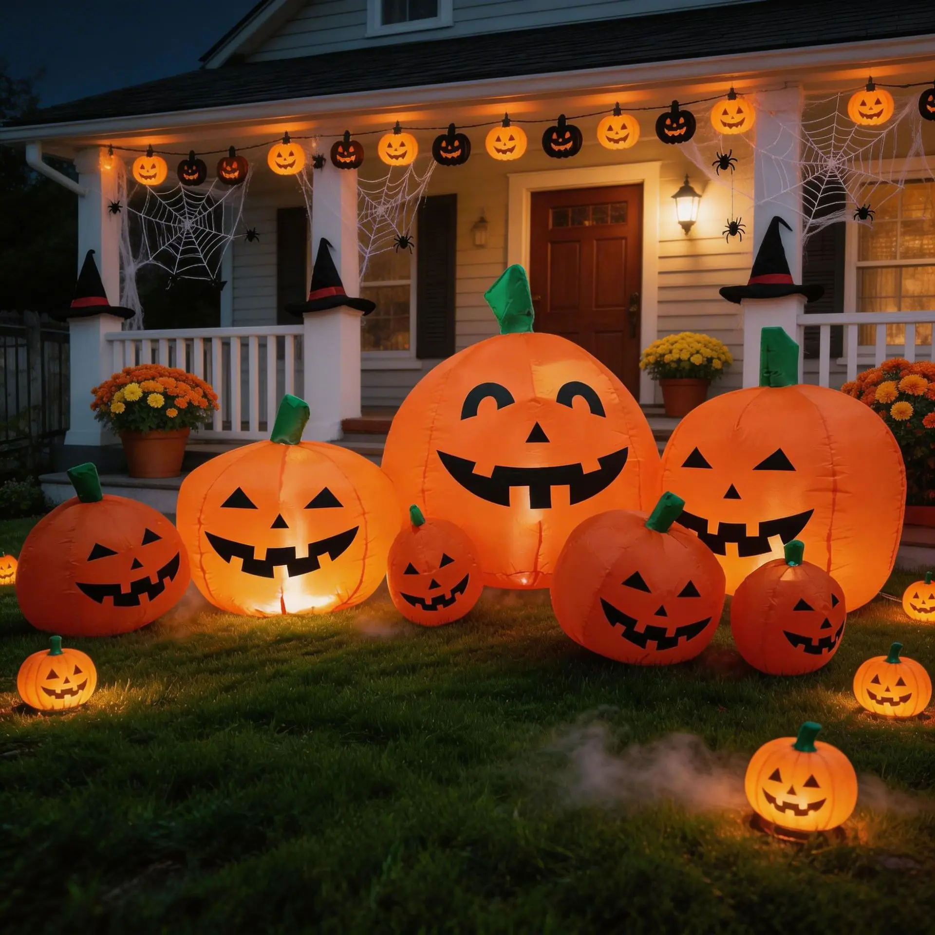 Inflatable Pumpkin Patch Set 7 Pumpkins LED Light Up Halloween Yard Lawn Outdoor Decor Giant Jack O Lantern Blow Up Ornament