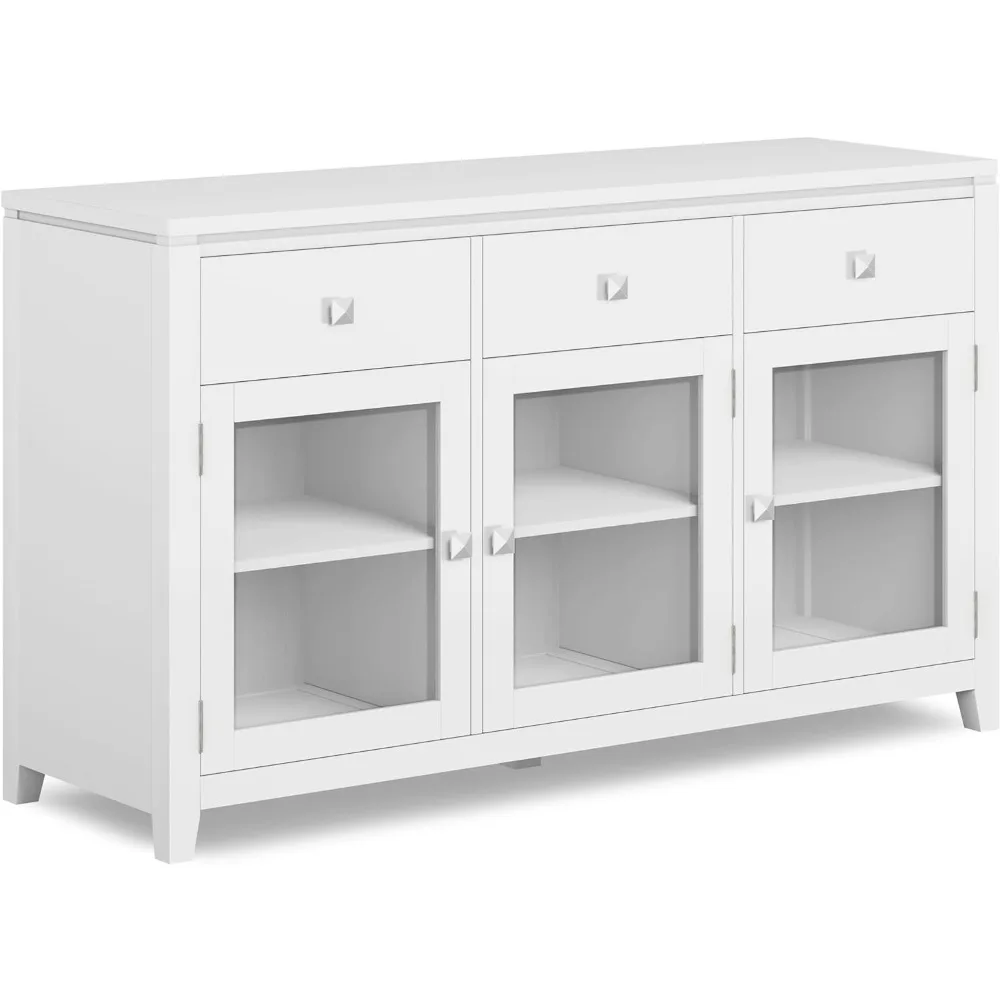 Kitchen Cabinets, WOOD 54 Inch Wide Contemporary Sideboard Buffet in White, for The Dining Room and Kitchen, Kitchen Cabinets