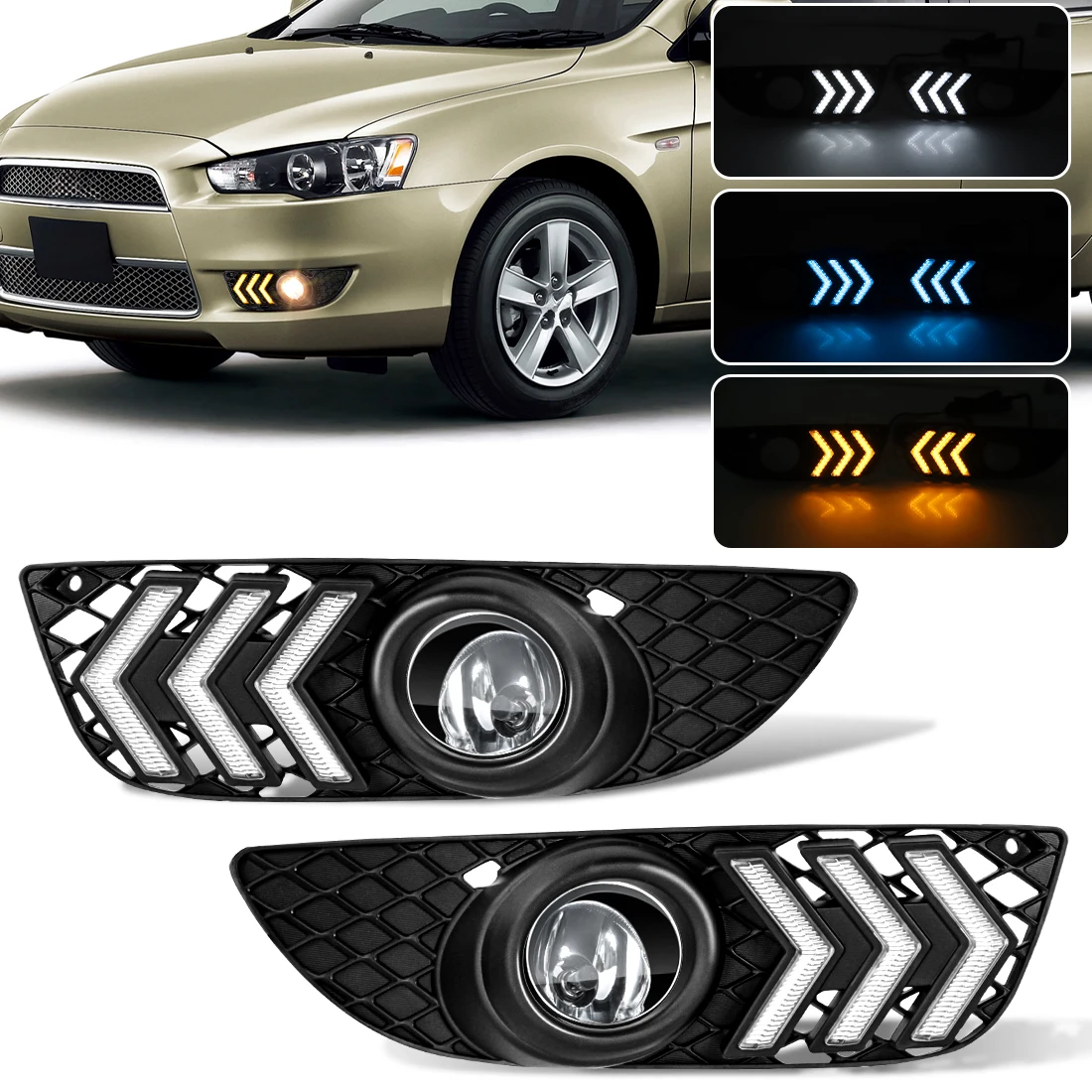 

LED DRL Kit For Mitsubishi Lancer 2008-2014 Car Front Bumper Foglamp Daytime Running Light White Yellow Blue Car Accessories 12V