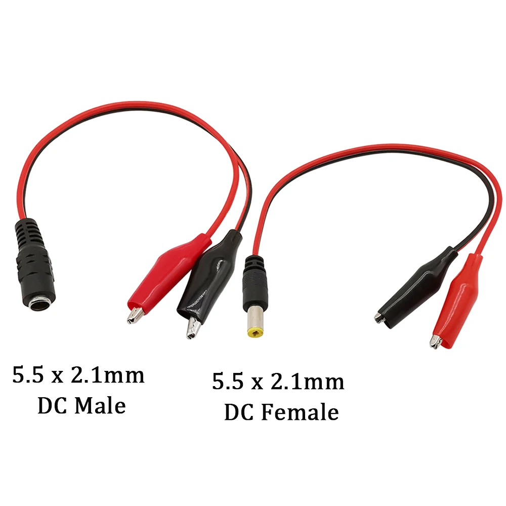 

1/2/5Pcs 12V Alligator Clip Power Test Cable to DC Male Female Connector 5.5x2.1mm DC Plug Jack to 2 Crocodile Clip Wire Adapter