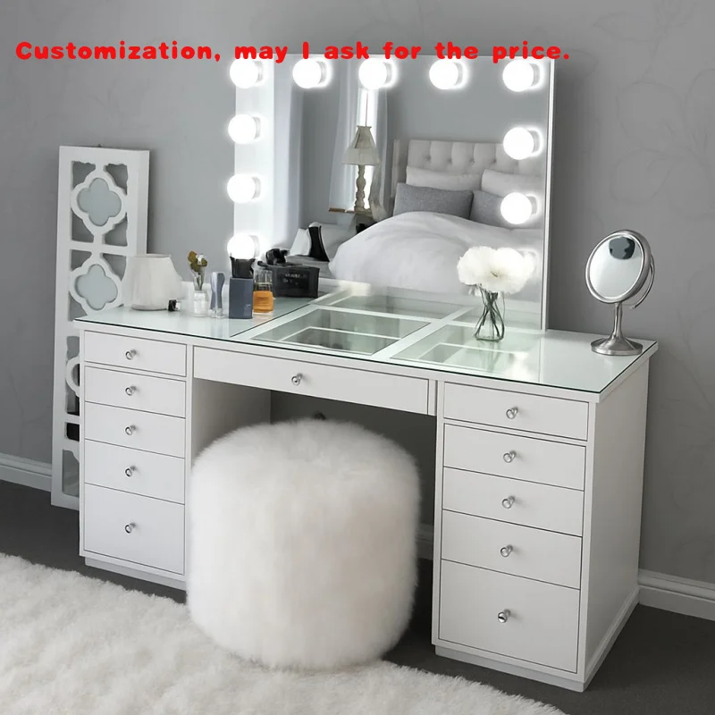 

custom.Luxury Nail Salon Desk & Chair Set with Adjustable Stools Rolling Base/ Shelves and Decor Storage