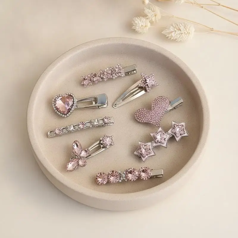 Modische Luxus-Haarspangen mit Kristallen, Vintage-Herz-Design, rosa Strasssteine, silberne Haarklammern für Damen und Mädchen, süße Haarspangen, Haaraccessoires. – Detail 6
