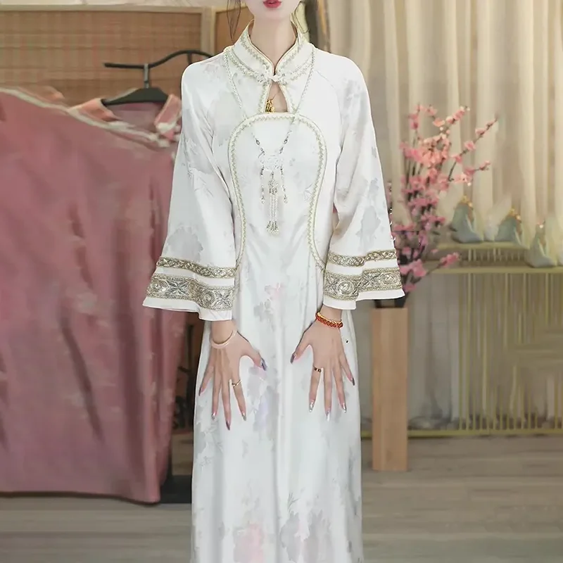 

New Chinese Traditional Chinese Hanfu Dress Women Spring Summer New Classical Loose Beads Vintage Chic Modified Hanfu Long Dress