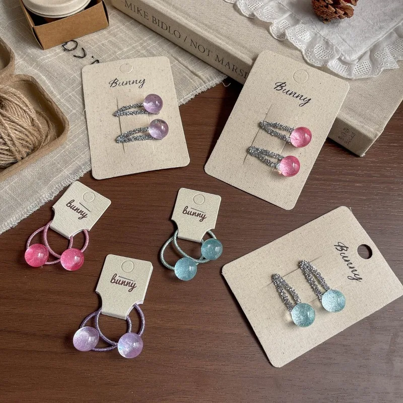 

Transparent Colorful Bead BB Hair Clip Cute Shiny Elastic Hair Tie for Little Girls Sweet Side Bang Fringe Non Slip Daily Wear