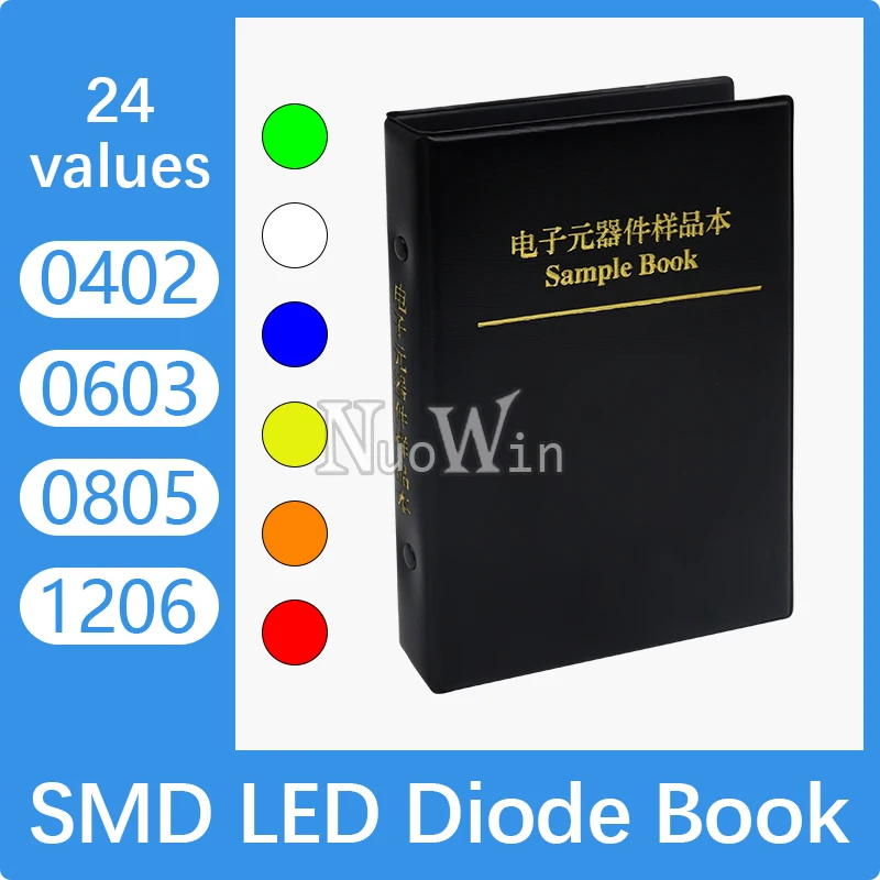 1200pcs SMD LED Sample Book 0402 0603 0805 1206 Red/Blue/Green/White/Yellow/Orange 24Values Light Emitting Diode Lamp Bead Kit