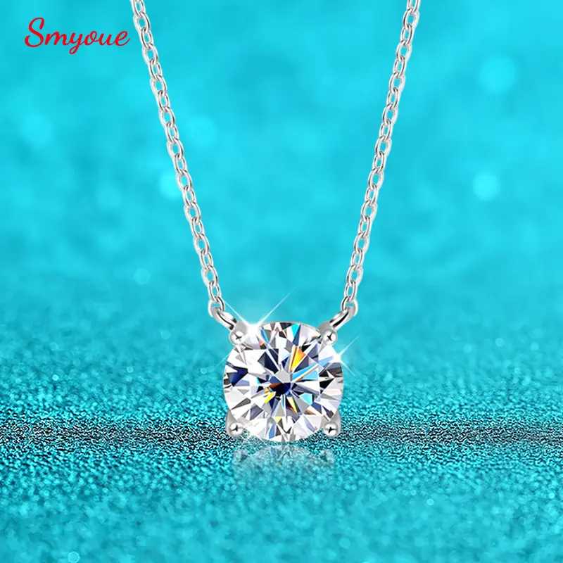 Smyoue branco banhado a ouro 1-10ct moissanite colar para mulheres clássico quatro garras pingente jóias de casamento 925 prata esterlina