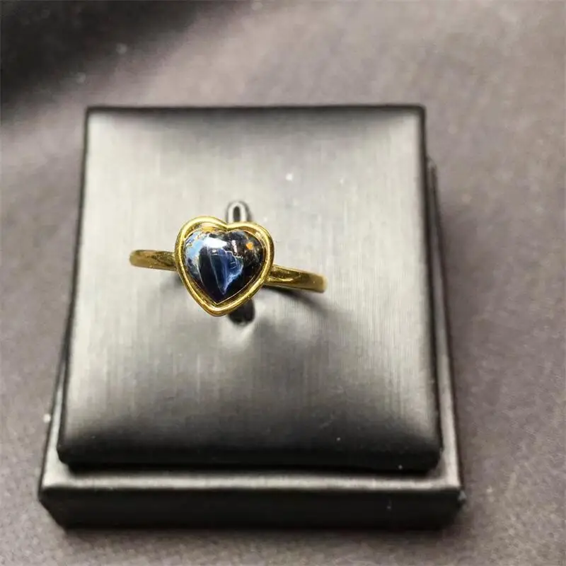 S925 Natural Peter Stone Heart Ring Fashion Healing Reiki Gemstone Jewelry Women Holiday Gift 1PCS