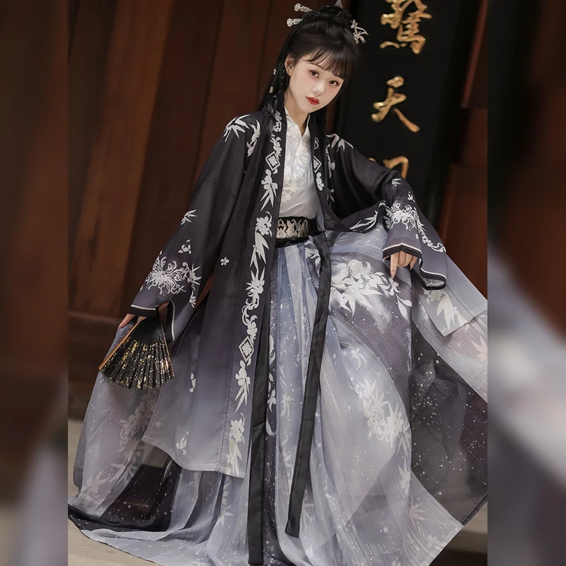 Black Wuxia Weijin Style Hanfu Ancient Chinese Traditional Dresses Women's Outfits Black Woman Swordsman Suit Cosplay Blue WATER