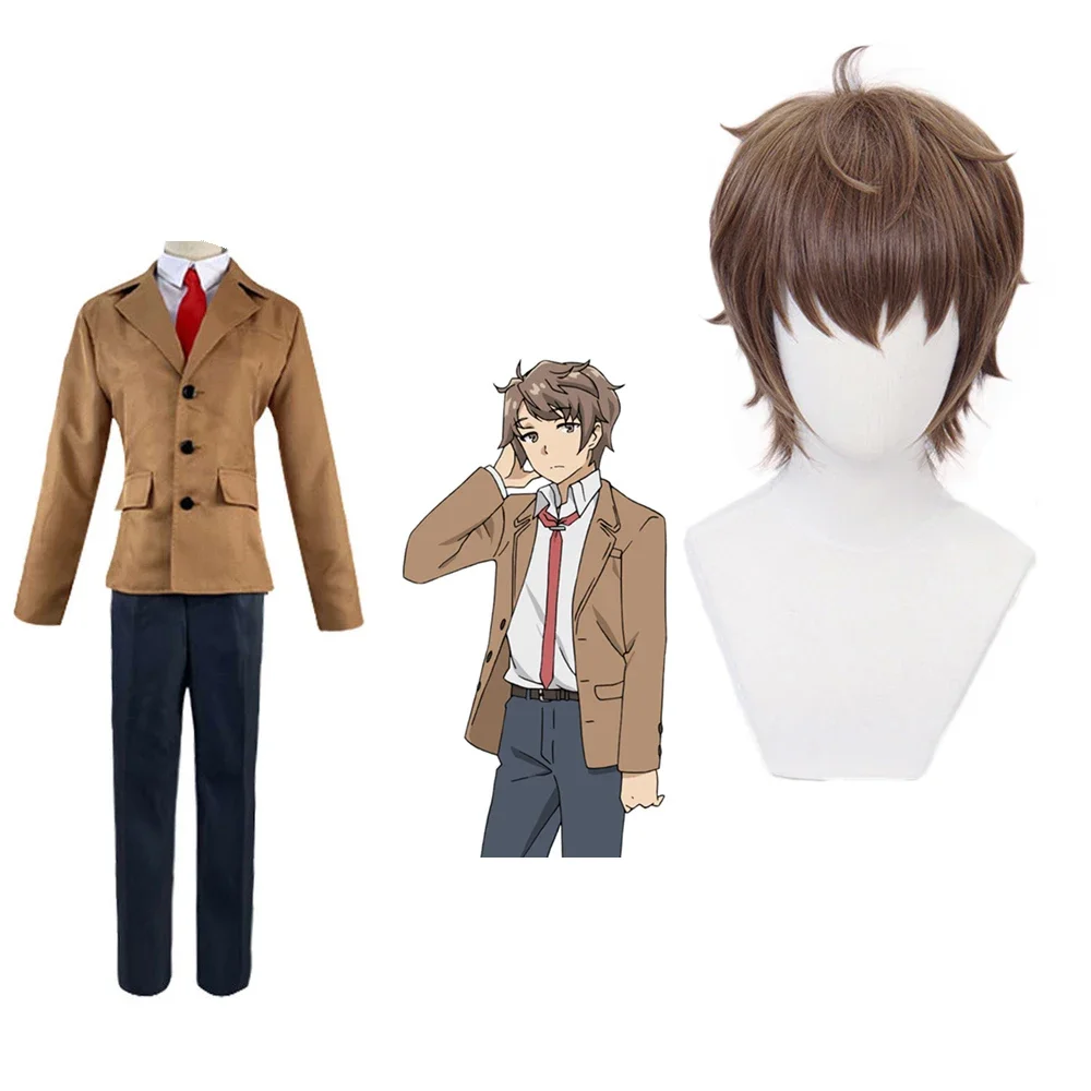 Rascal não sonha com coelho menina senpai masculino azusagawa sakuta cosplay trajes azusagawa sakuta marrom estilo perucas